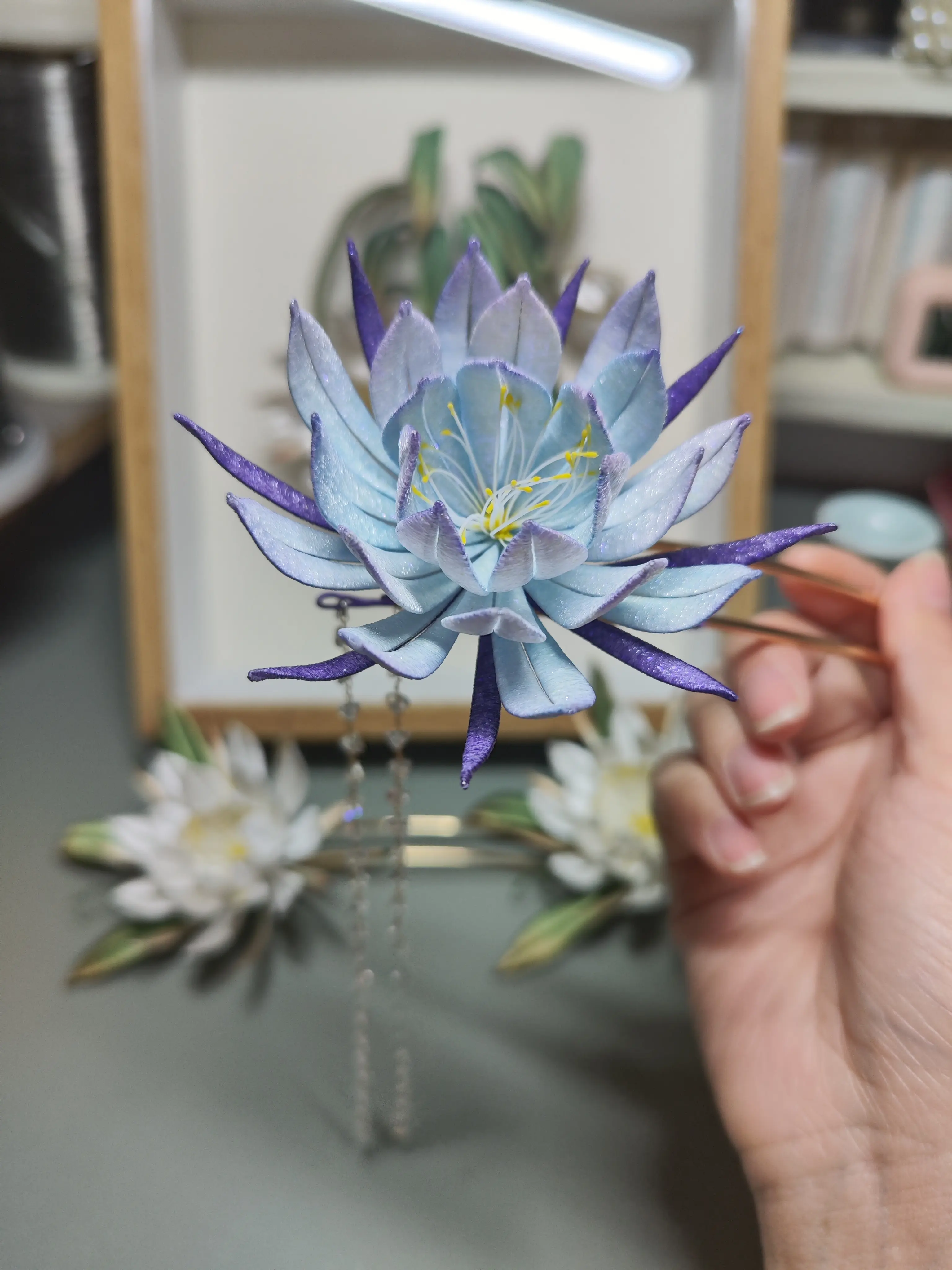 绒颜《昙花》缠花饰品
